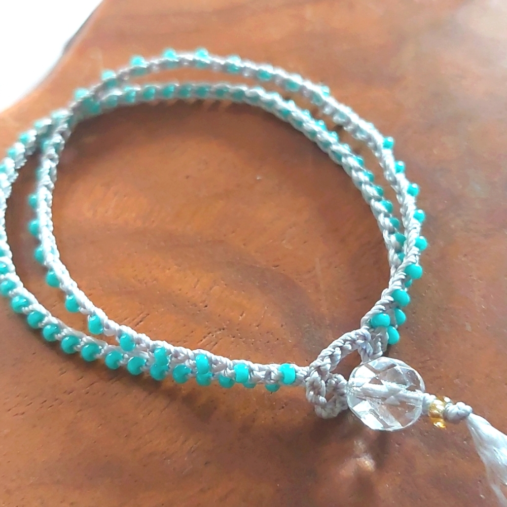 Handcrafted Bead Crochet Bracelet in Turquoise, Dainty Bracelet